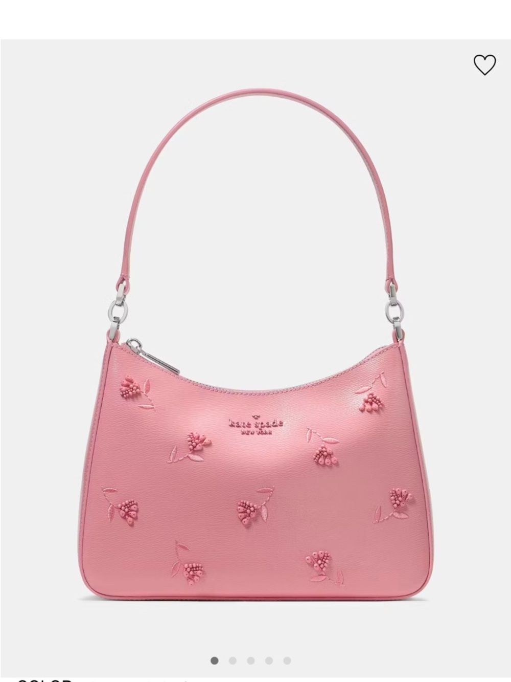 kate spade Pink Embossed Floral Shoulder Bag with Silver Hardware